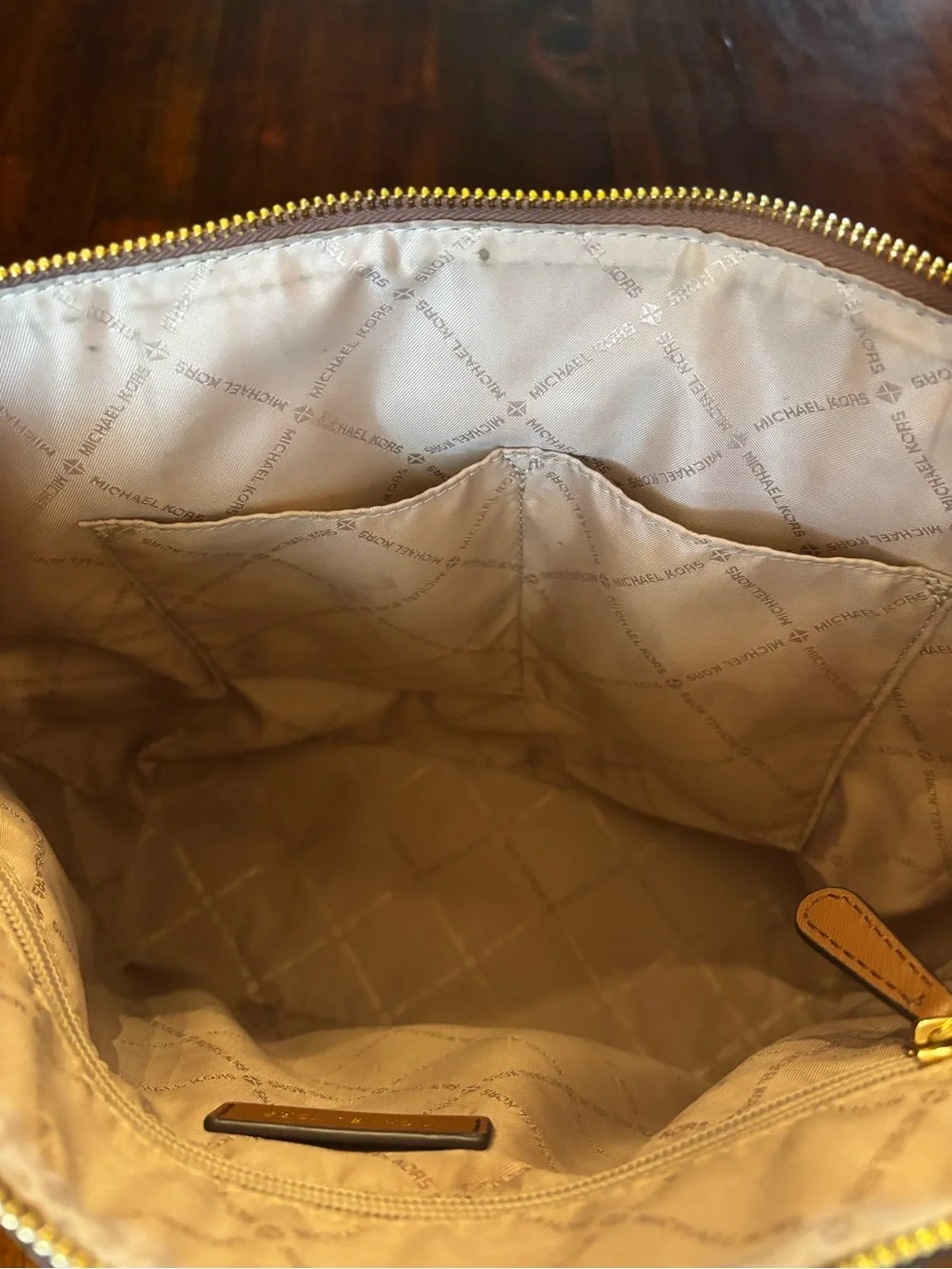 Michael Kors Taupe Saffiano Leather Tote with Gold Hardware
